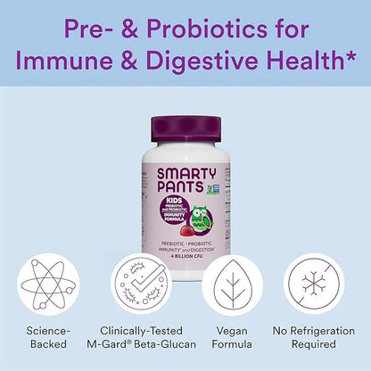 SmartyPants Kids Probiotic Immunity Gummies: Prebiotics 60 Count (30 Day