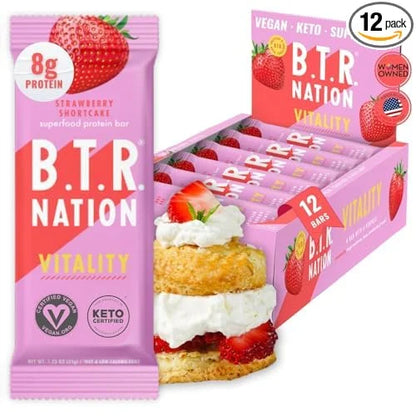 Vegan Superfood Protein Bars, by B.T.R. - Keto, Plant Based, and Gluten Free | 12 Bars | Low Carb, Sugar Alcohol Free, & B...