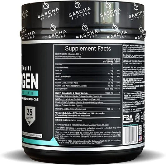 SASCHA FITNESS Hydrolyzed Multi Collagen Peptides 1,2 & 3 |Hyaluronic