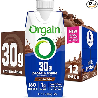 Orgain 30g High Protein Shake, Dairy Isolate Milk Protein, Chocolate Fudge, 6g BCAAs, 1g Sugar Per Serving, Meal Replaceme...