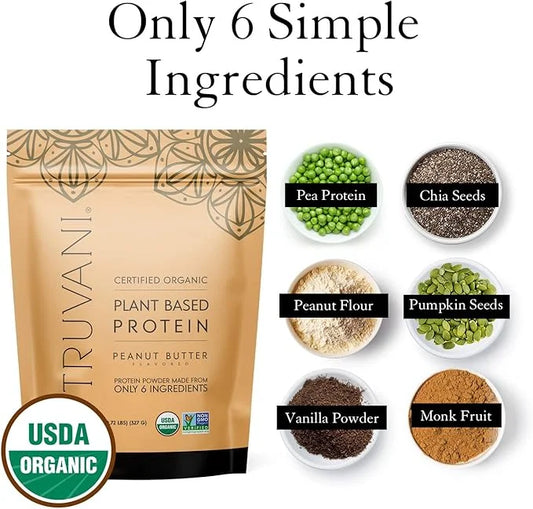 Truvani Vegan Pea Protein Powder | Peanut Butter | 20g Organic Plant Based Protein | 10 Servings | Keto | Gluten & Dairy F...