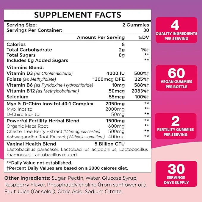 Fertility Supplements for Women, Prenatal Vitamins with Myo-Inositol & D-Chiro Inositol, Folate, Herbs, for Hormonal Balan...
