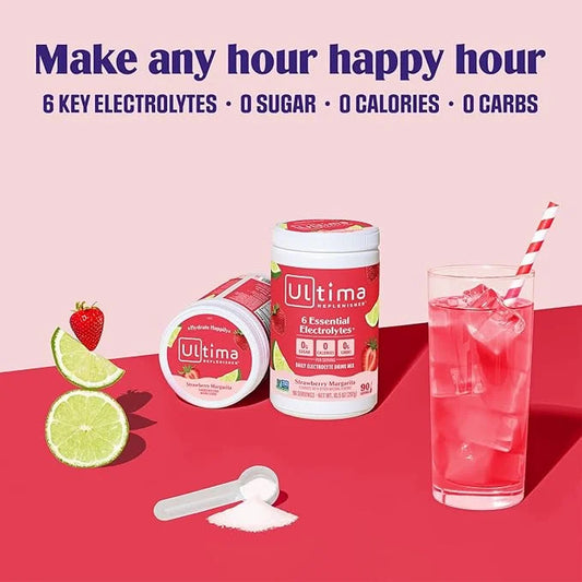 Ultima Replenisher Daily Electrolyte Powder Drink Mix – Strawberry Margarita, 90 Servings – Hydration Powder with 6 Key El...