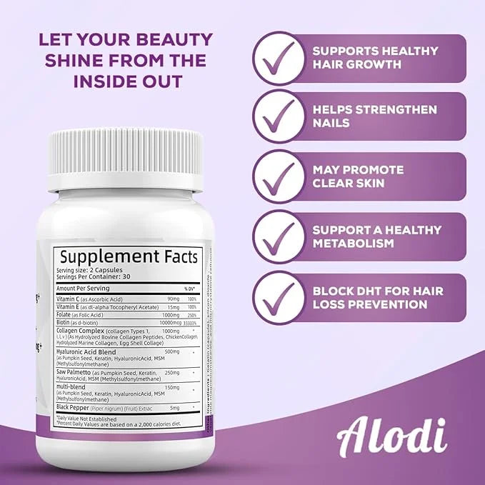 Super Collagen 1000mg, Biotin 10000mcg, Keratin 250mg, Hyaluronic 500mg -