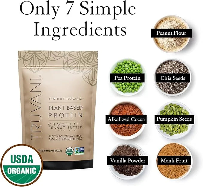 Truvani Vegan Pea Protein Powder | Chocolate Peanut Butter | 20g Organic Plant Based Protein | 10 Servings | Keto | Gluten...