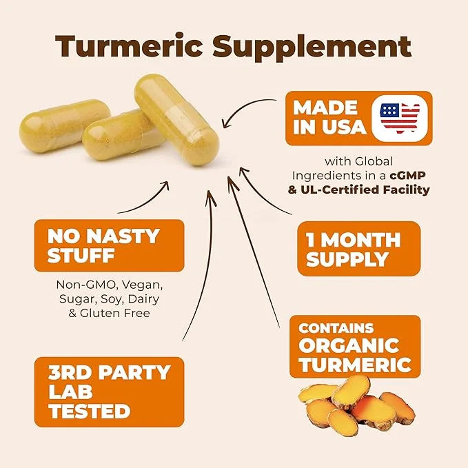 Turmeric Supplement with 65% Boswellia Extract Capsules - Turmeric Curcumin Supplement 95% Curcuminoids - Boswellia Serrat...