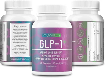 GLP-1 + (60 Capsules 1 Bottle) Vegan, Natural Supplement, Lab Tested, Weight Loss, Satisfy Hunger, Non-GMO, Gluten Free, G...