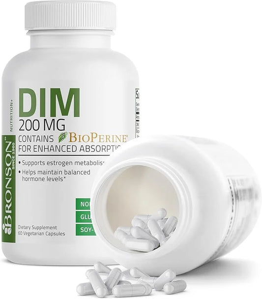 Bronson DIM 200 MG Supplement Diindolymethane with BioPerine for Enhanced Absorption, Estrogen Metabolism & Maintains Bala...