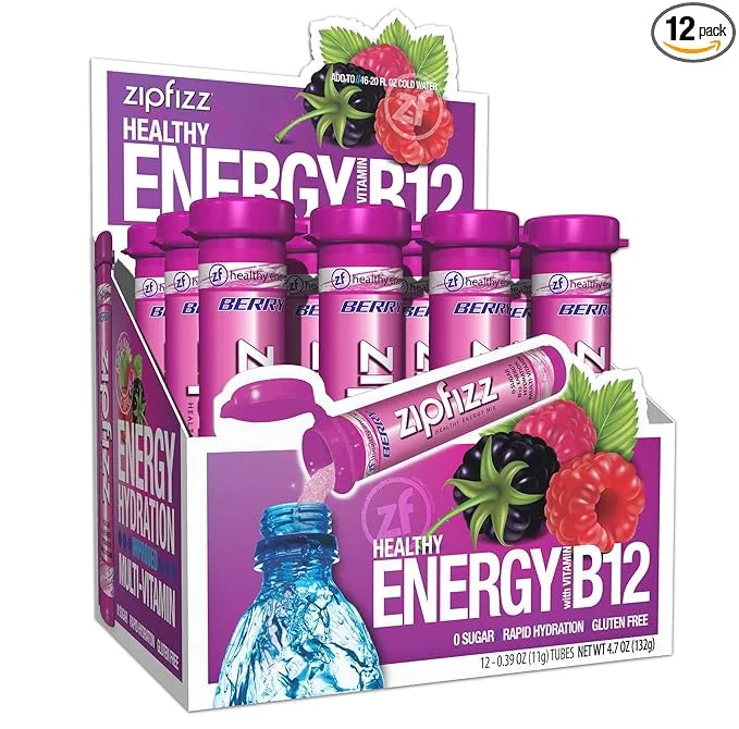 Zipfizz Daily Energy Drink Powder, Berry, 12 Pack | 3-in-1 Sustained Energy, Rapid Hydration, and Essential Vitamins | Sug...