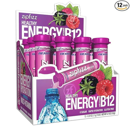 Zipfizz Daily Energy Drink Powder, Berry, 12 Pack | 3-in-1 Sustained Energy, Rapid Hydration, and Essential Vitamins | Sug...