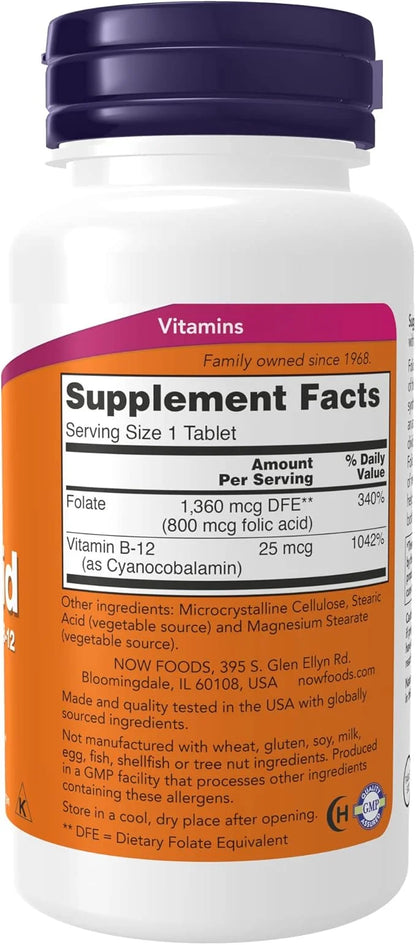 NOW Supplements, Folic Acid 800 mcg B-12 (Cyanocobalamin) 25 mcg, 250 Tablets 2)
