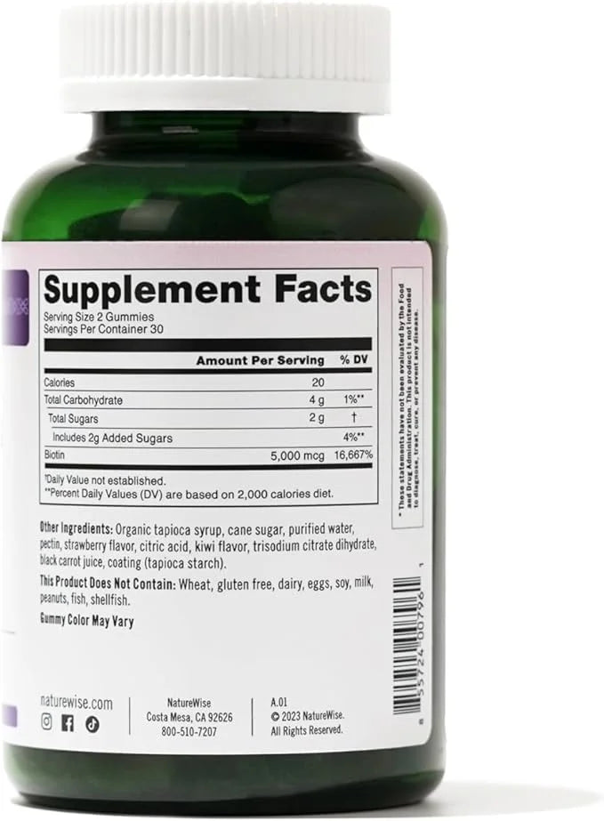 NatureWise Biotin Gummies B7 5000mcg 5000mcg Supports 60 Count[1-Month Count[1-Month Supply]