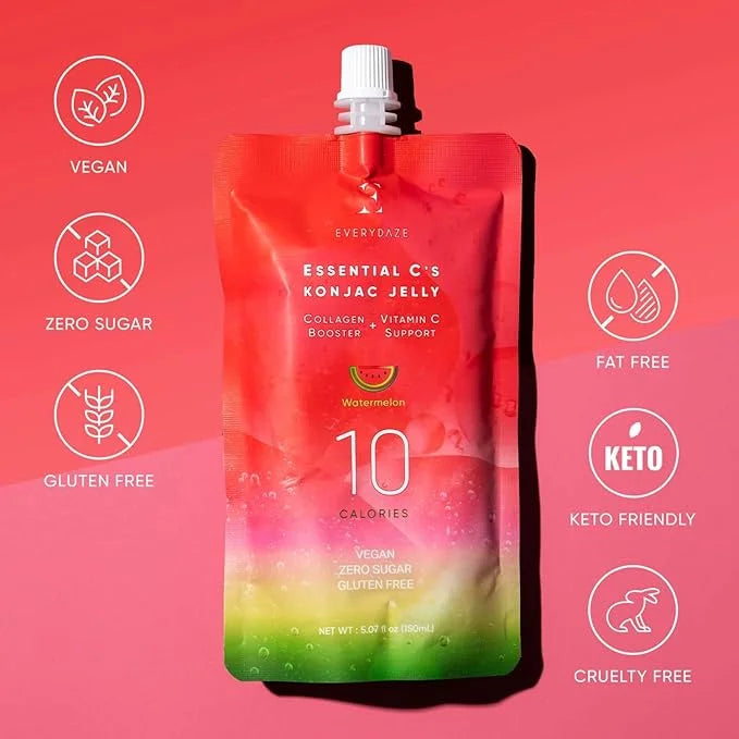 EVERYDAZE Essential C’s Konjac Jelly | Watermelon | Vegan Collagen Peptides and Vitamin C | Gluten Free, Sugar Free, Low C...