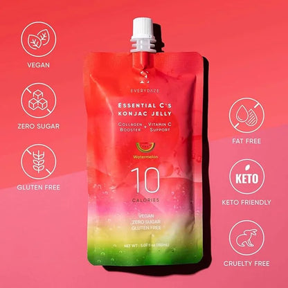 EVERYDAZE Essential C’s Konjac Jelly | Watermelon | Vegan Collagen Peptides and Vitamin C | Gluten Free, Sugar Free, Low C...