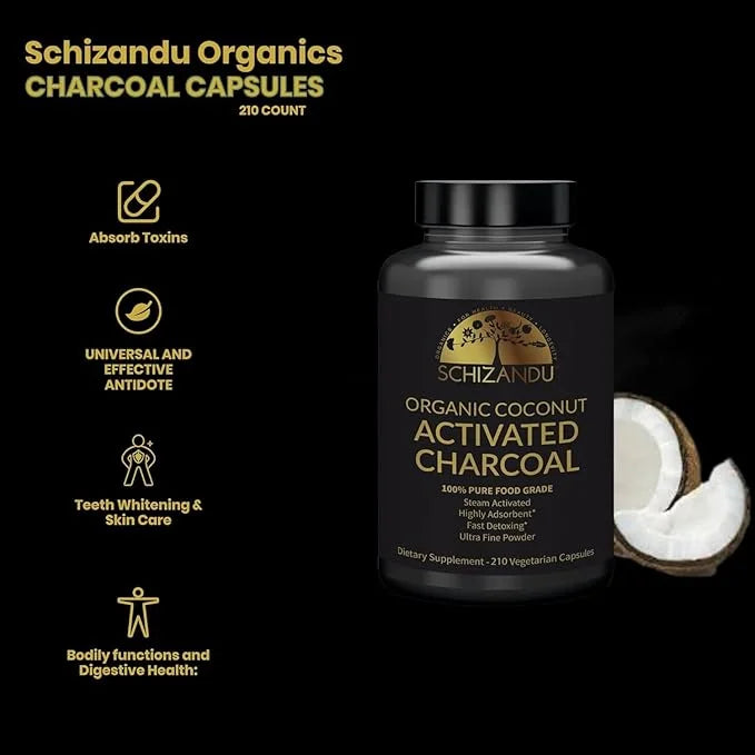 Activated Coconut Charcoal Capsules- Supports Health - Vegan, Organic, Non-GMO, No Additives - X-Large Bottle 210 Count - ...