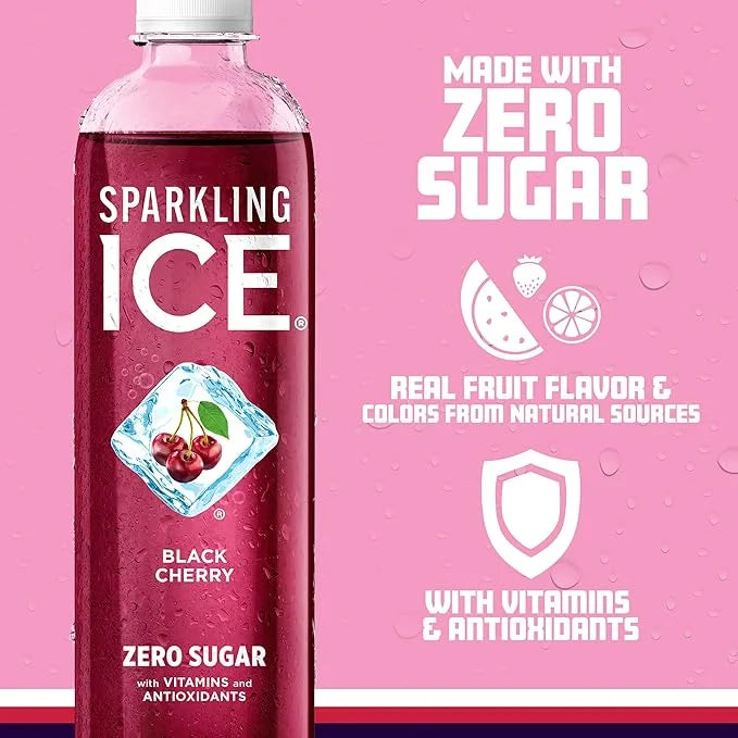 Sparkling Ice, Black Cherry Sparkling Water, Zero Sugar Flavored Water, with Vitamins and Antioxidants, Low Calorie Bevera...