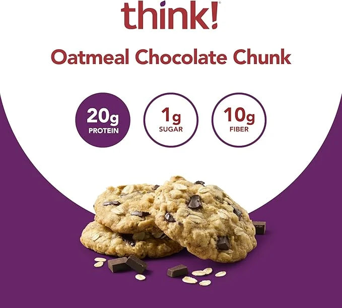 think! Protein Bars, High Protein Snacks, Gluten Free, High Fiber, Oatmeal Chocolate Chunk, 10 Count - Product Image