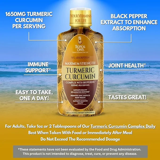 Tropical Oasis Liquid Turmeric Curcumin w/Bioperine 1650mg Maximum 98% Absorption 32oz