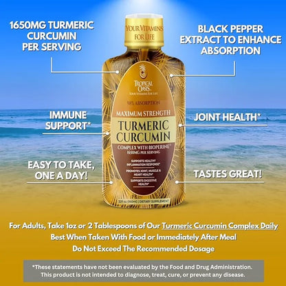 Tropical Oasis Liquid Turmeric Curcumin w/Bioperine 1650mg Maximum 98% Absorption 32oz