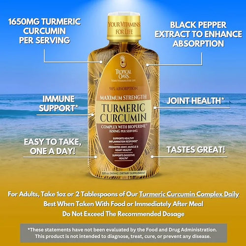Tropical Oasis Liquid Turmeric Curcumin w/Bioperine 1650mg Maximum 98% Absorption 32oz