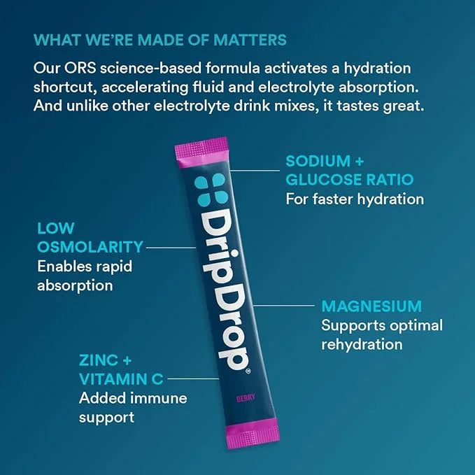DripDrop Hydration - Berry - Electrolyte Drink Mix Single Serve Powder Packets | Non-GMO, Gluten Free, Vegan | 32 Sticks -...
