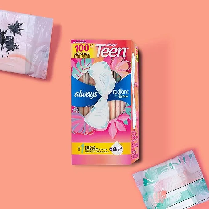 Always Radiant Teen Feminine Pads 1 Regular 14 Count