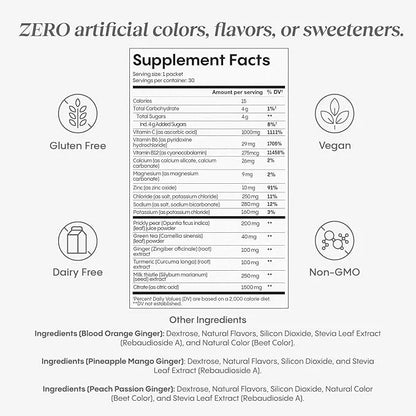 Hydralyte Liver Support + Electrolyte Mix with Milk Thistle, Turmeric, Ginger, Prickly Pear, Green Tea Extract Formulated ...