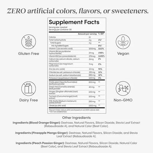 Hydralyte Liver Support + Electrolyte Mix with Milk Thistle, Turmeric, Ginger, Prickly Pear, Green Tea Extract Formulated ...