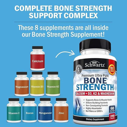 Bone Strength Supplement with Calcium Magnesium D3 K2 K2 Zinc (60 Day 8 Bone 240 Veggie