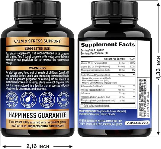 Cortisol Supplement for Women - Natural Based Hormone Balance - Ashwagandha | Rhodiola | Holy Basil | L-Theanine - Mood, F...