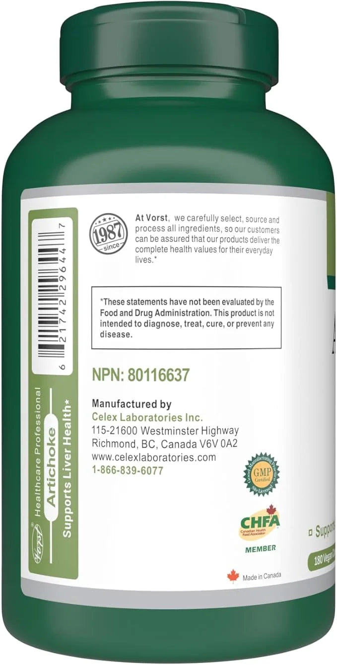 Vorst Artichoke 4800mg Raw Equivalent (1200mg 4:1 Extract 180 Vegan
