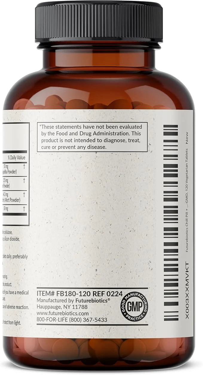Futurebiotics Chill Pill + Ashwagandha, Rhodiola, St. John’s Wort, & L-Theanine - Non-GMO, 120 Vegetarian Tablets - Produc...