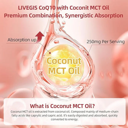 CoQ10 200mg Softgels, Ultra CoQ10 Ubiquinone 200mgWith Coconut MCT Oil, 5X Superior Absorption, Coenzyme Q10 Supplement fo...