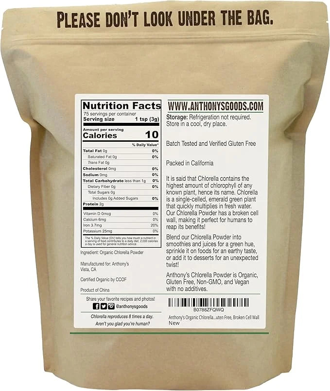 Anthony's Organic Chlorella Powder, 8 oz, Non GMO, Gluten Free, Broken Cell Wall - Product Image
