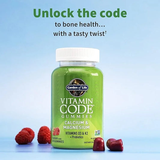 Calcium Magnesium Gummies with D3 & K2, Supports 60 Raspberry 30 Day