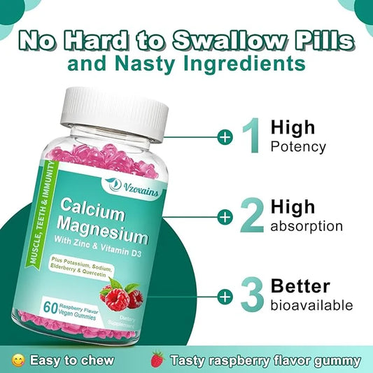 High Absorption Calcium Magnesium Zinc Gummies 400mg, Sugar 60 Count