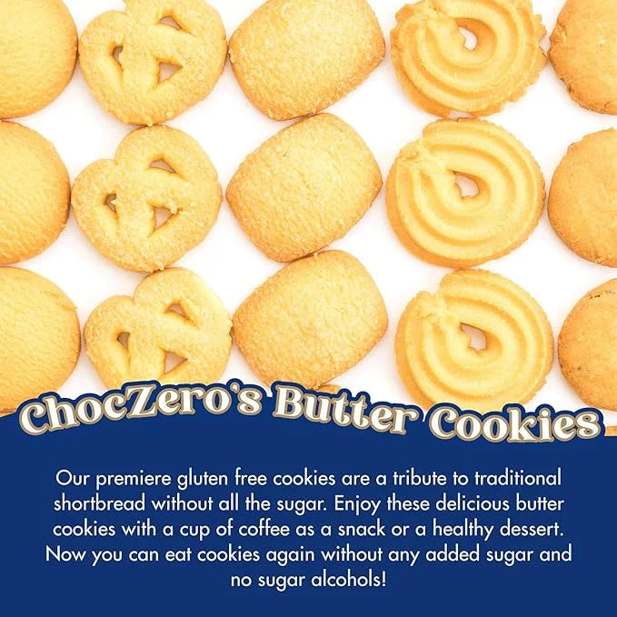 ChocZero Keto Butter Cookies - Sugar Free Danish Shortbread - Gluten Free, Low Carb - (1 box, 8 oz) - Product Image