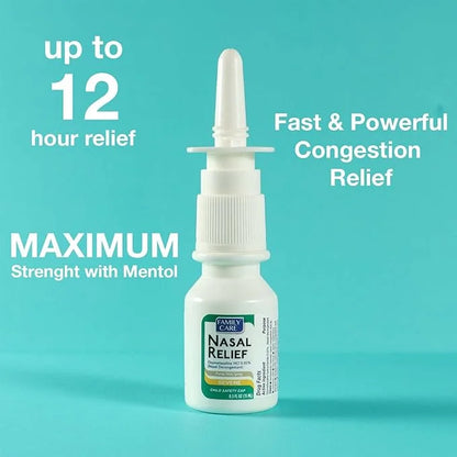 FamilyCare Nasal Relief Spray, Pump Mist, 12 Hours, 3 Pack