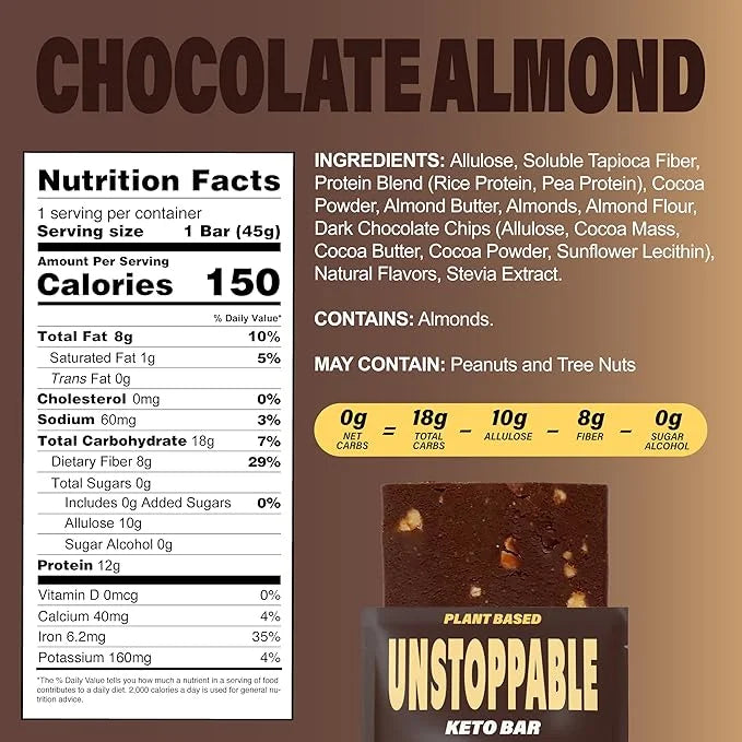 UNSTOPPABLE Vegan Protein Bars, High Protein, Plant Based, Gluten Free, High Fiber, Low Carb, Low Calorie, Healthy Snacks,...