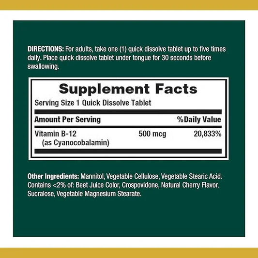 Nature's Bounty Vitamin B12, Supports Energy 500mcg, 100 100 Quick