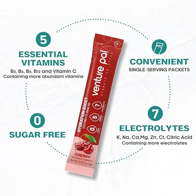 Venture Pal Sugar Free Electrolyte Powder Packets - Liquid Daily IV Drink Mix for Rapid Hydration & Party Recovery | 5 Vit...