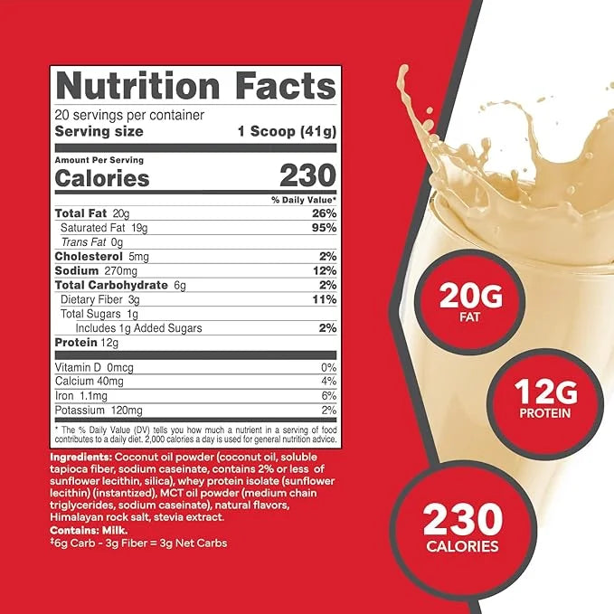 Ketologic Keto Meal Replacement Shake Powder for Optimal Results + MCT Oil + Grass-Fed Whey - Perfectly Formulated Macros ...