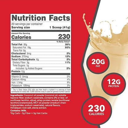 Ketologic Keto Meal Replacement Shake Powder for Optimal Results + MCT Oil + Grass-Fed Whey - Perfectly Formulated Macros ...