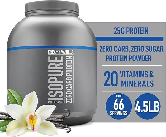Isopure Zero Carb 100% Pure Whey Isolate Protein Powder, Lactose Free, Gluten Free, With Vitamins, Creamy Vanilla, 25g Pro...