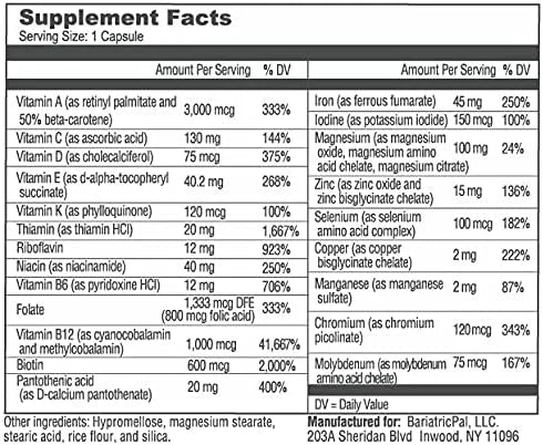 BariatricPal Multivitamin ONE 1 per Day! 45mg Iron (90 Count)