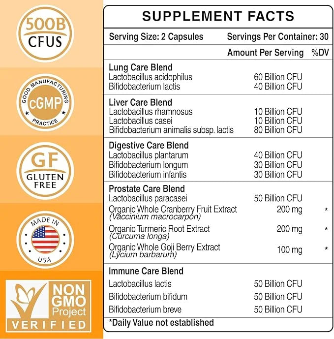 Probiotics for Men, Gut health 500 Billion 12 Strains, 240-Days Supply