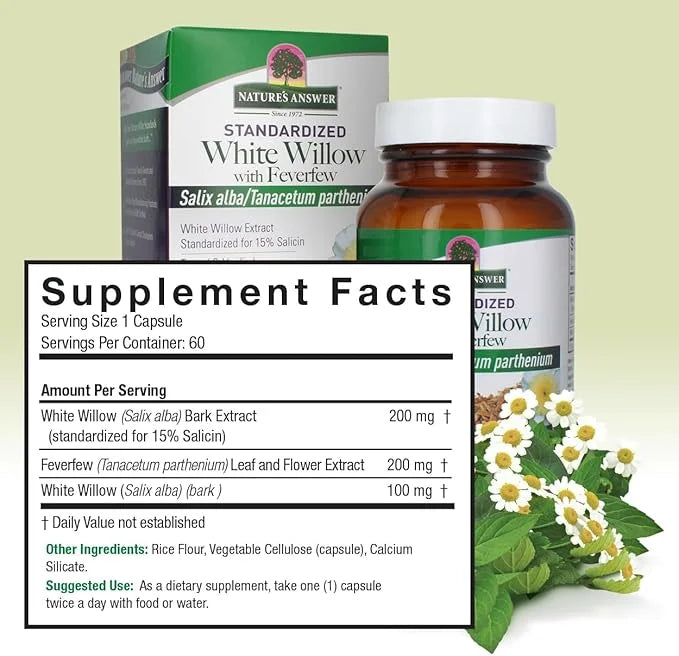 Nature's Answer White Willow with Feverfew 500mg 60-Capsules | Inflammation Support | Supports Joint Function | Gluten-Fre...
