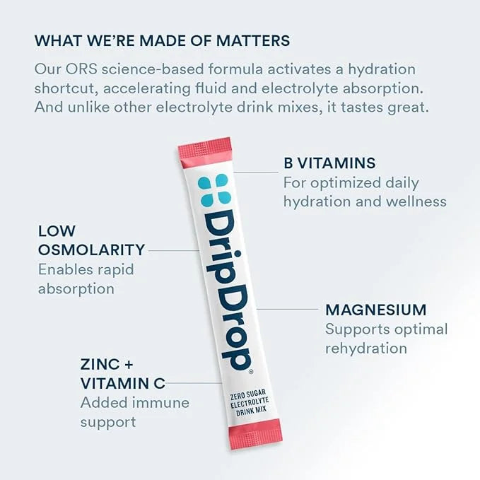 DripDrop Hydration - Zero Sugar Watermelon - Electrolyte Drink Mix Single Serve Powder Packets | Non-GMO, Gluten Free, Veg...