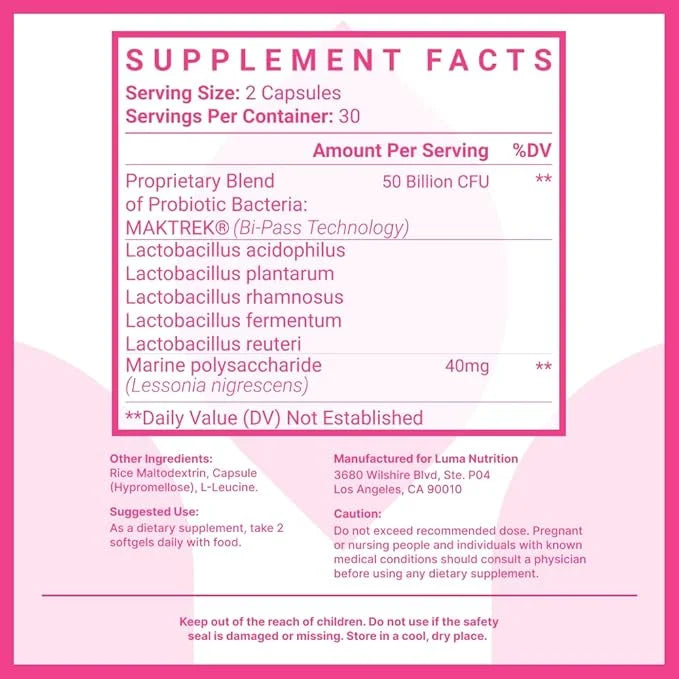 Luma Nutrition Probiotics for Women with Prebiotics 50 Billion 60 Capsules