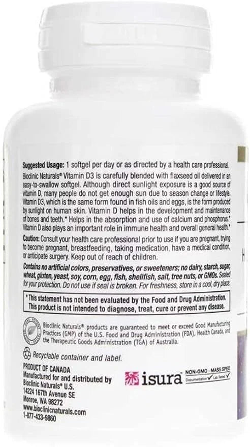 Bioclinic Naturals Vitamin D3 2,000 I.U. 180 Softgels